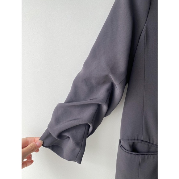 H&M Ruched Sleeve Blazer Jacket M Grey Open Front Career Minimalist - Picture 3 of 10